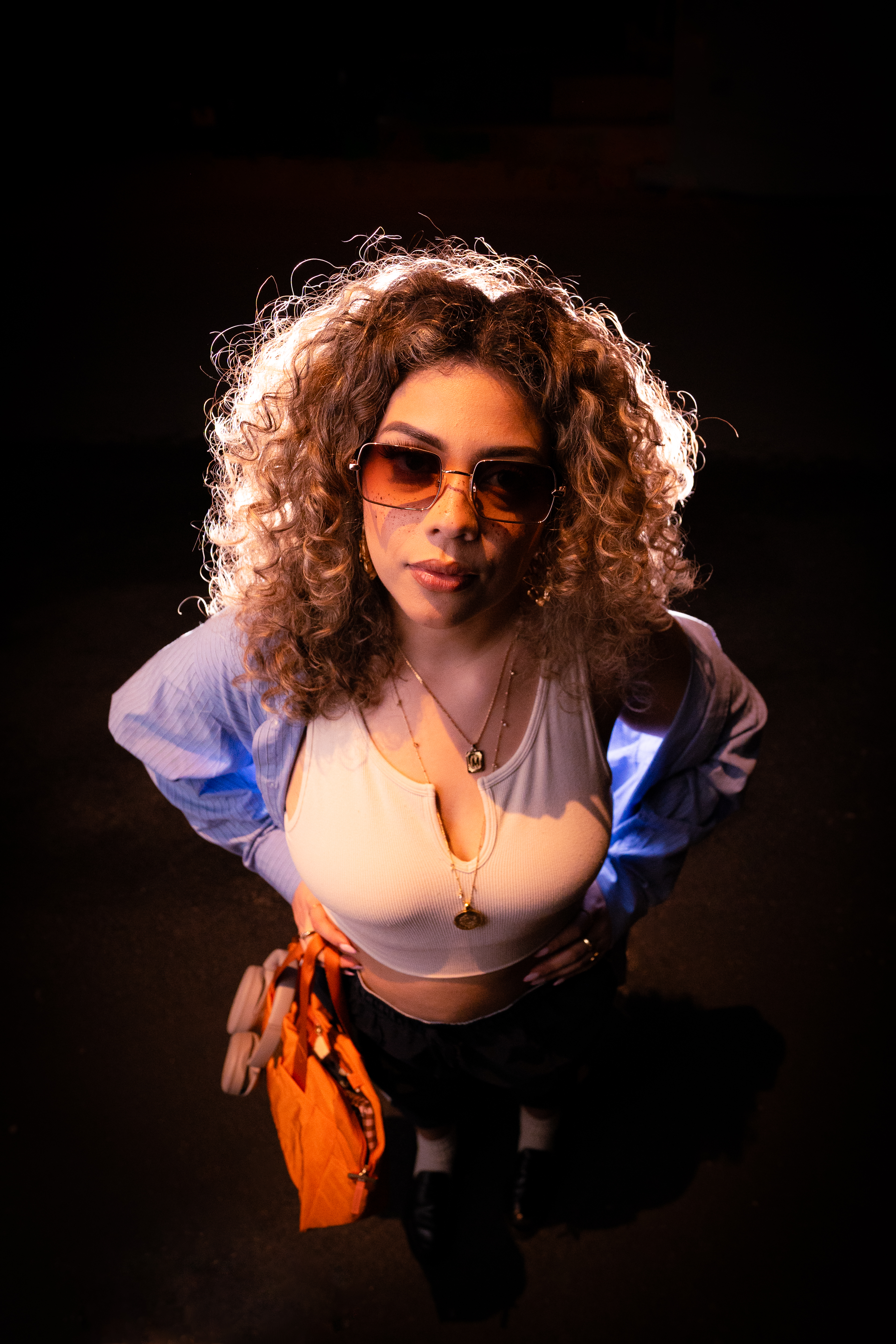 Portrait — warm overhead light